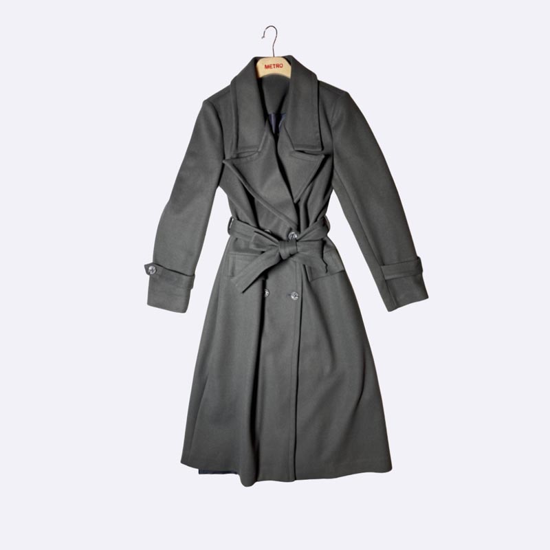 Women's Long Belted Wool Blend Wrap Coat