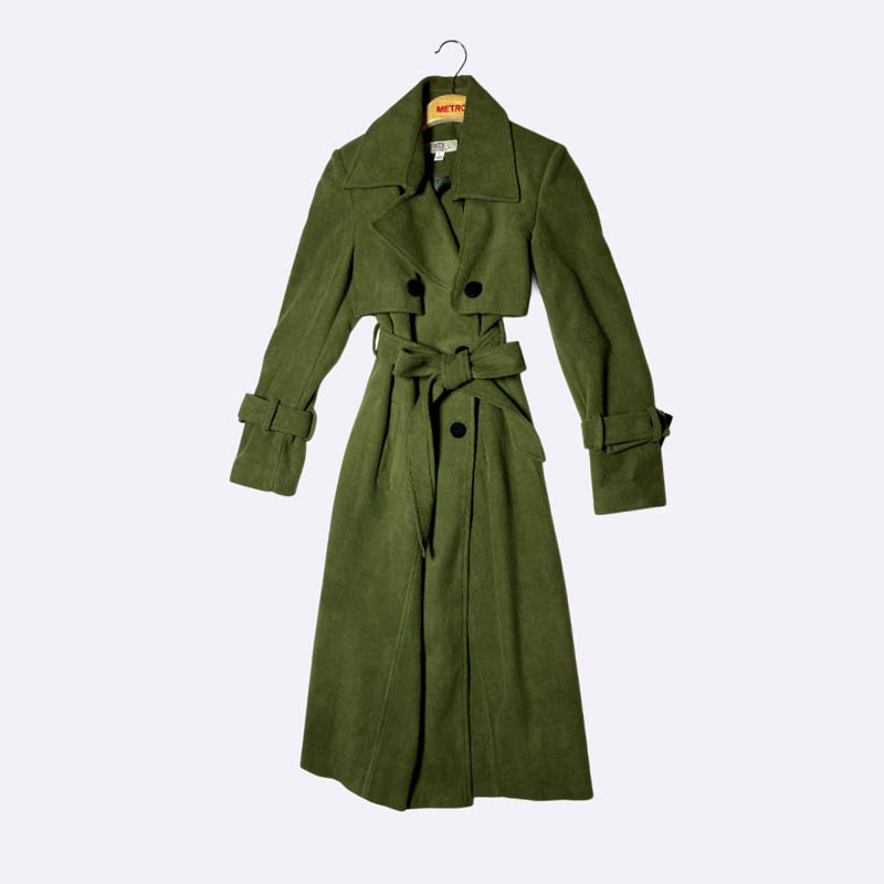 Women's Long Double-Breasted Trench Coat with Belt