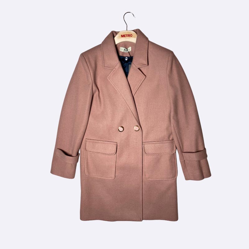 Women's Double-Breasted Long Blazer Coat with Patch Pockets