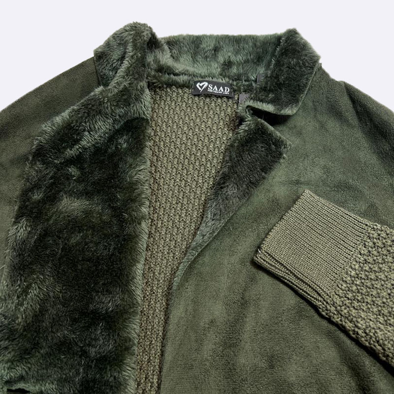 Faux Fur Trim Knit Sleeve Blazer