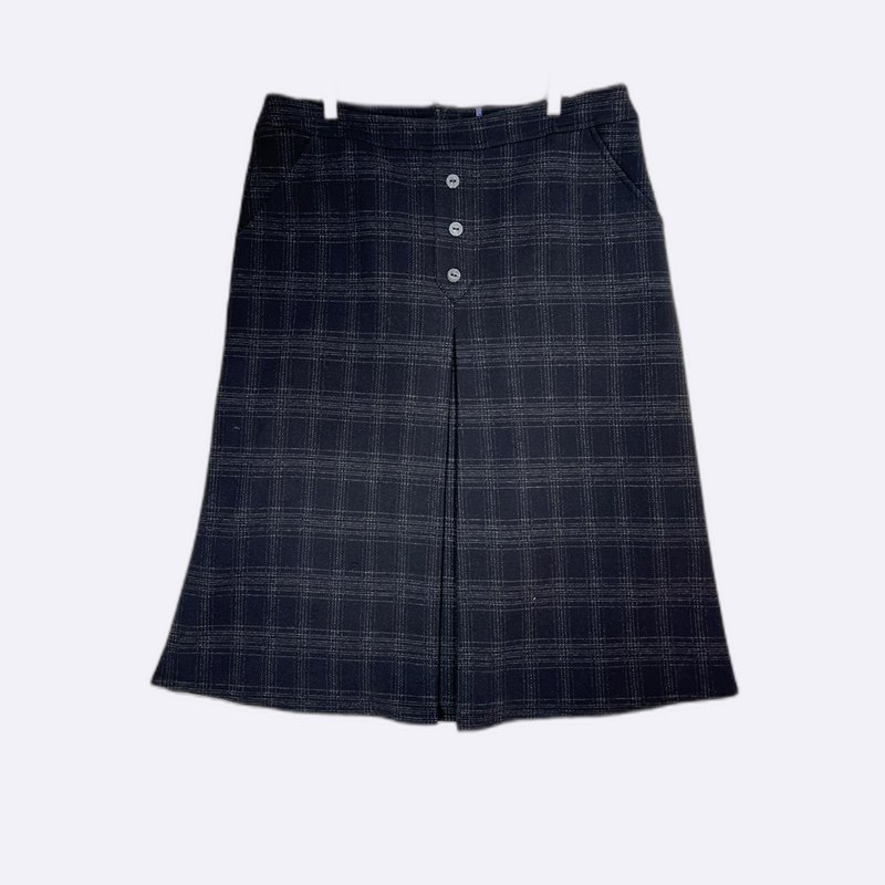 Vintage Plaid Button-Front Midi Skirt