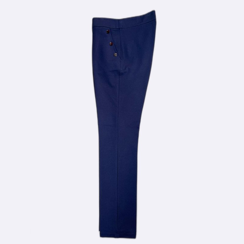 Navy Button Accent Slim Fit Trousers