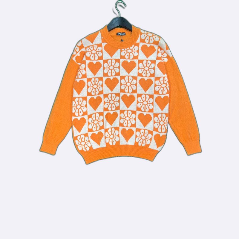 Heart & Flower Checkerboard Knit Sweater