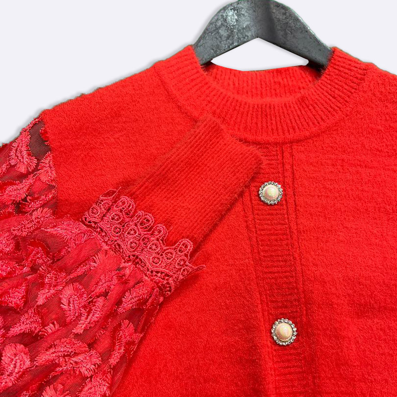 Scarlet Lace Sleeve Button-Up Cardigan