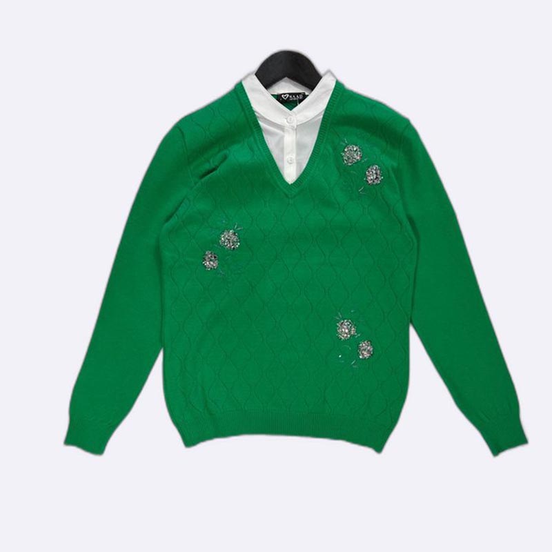 Emerald Green Embellished Sweater with Collar