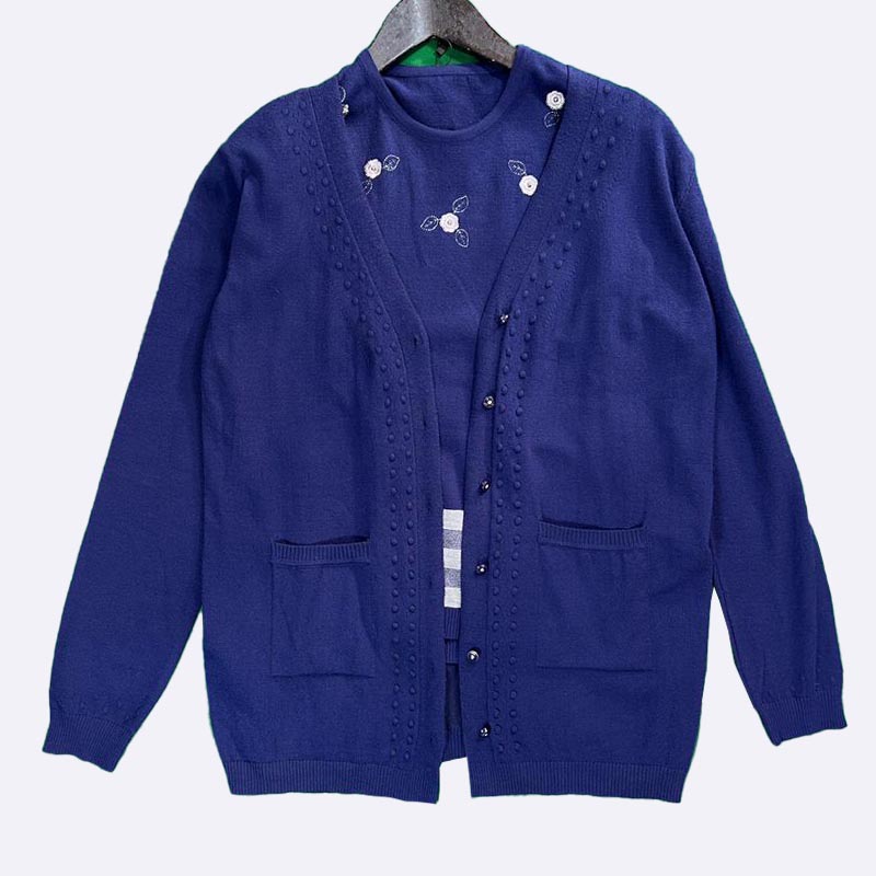 Floral Embroidered Knit Cardigan & Vest Set