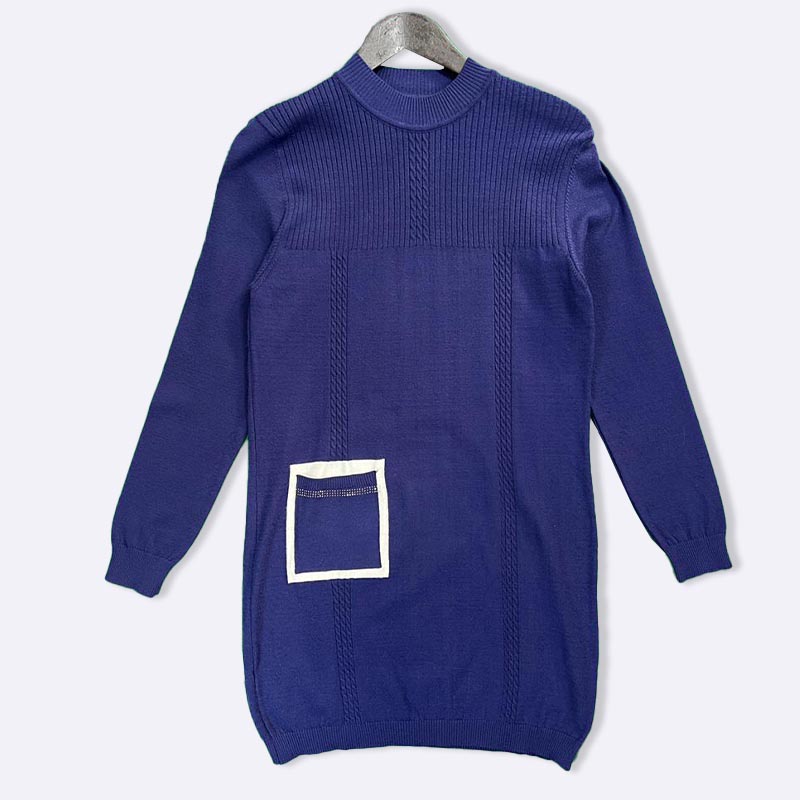 Navy Knit Mini Dress with Pocket Detail