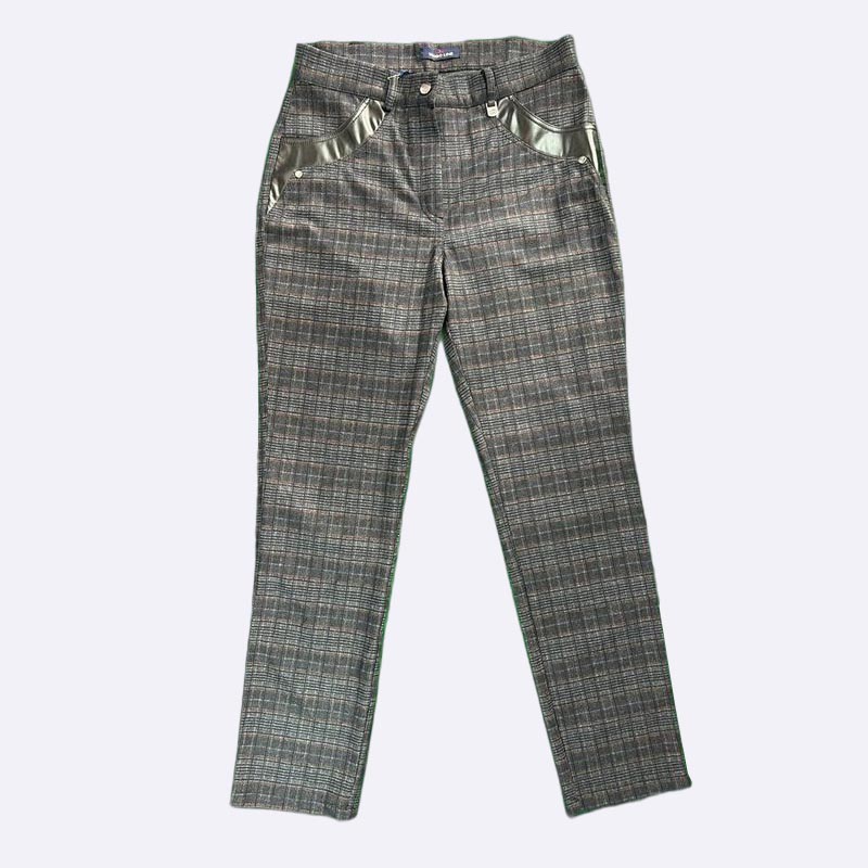 Plaid Power Stretch Pants with Faux Leather Accents