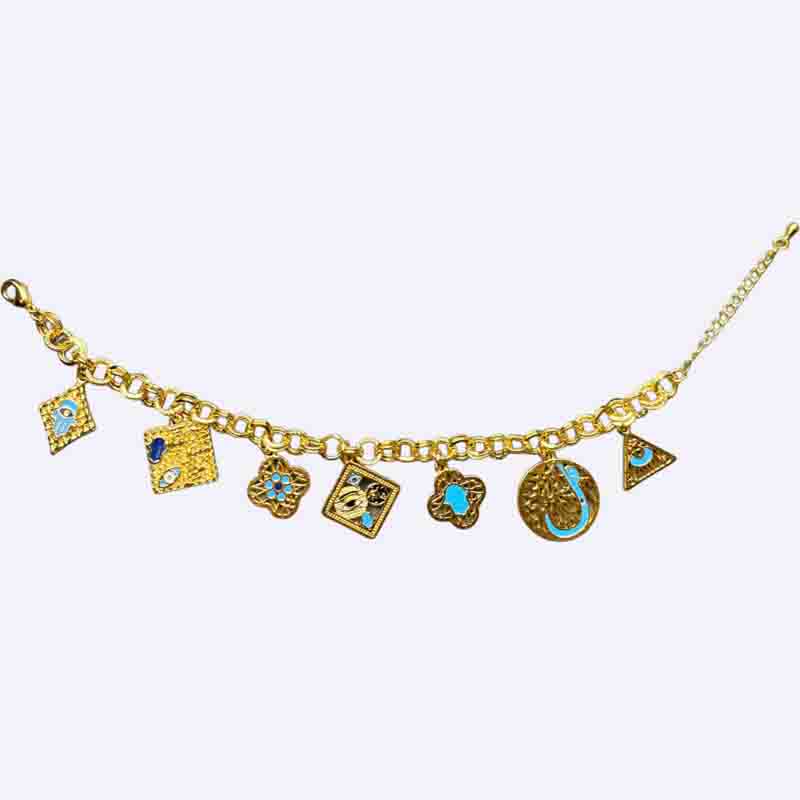 Dangle Charm Bracelet with Geometric and Symbolic Motifs