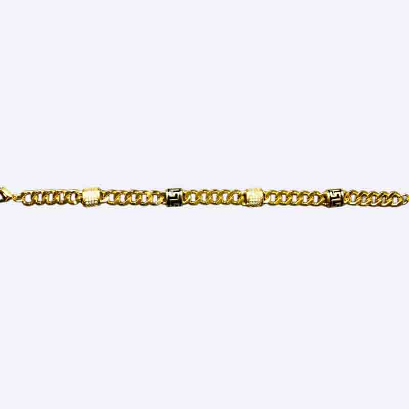 Greek Key & Studded Accent Cuban Chain Bracelet
