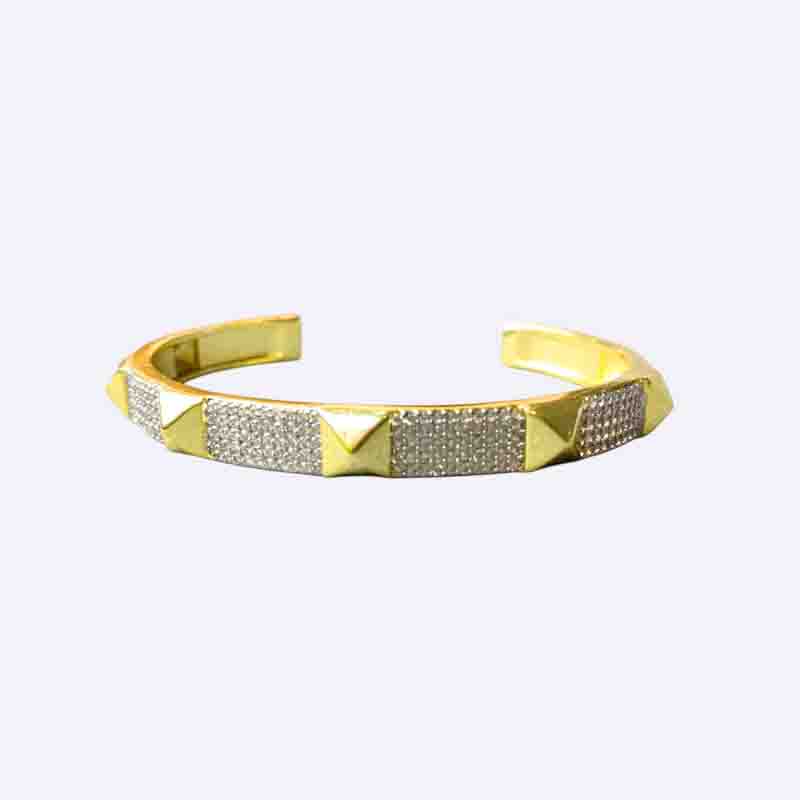 Pyramid Stud and Pave Cuff Bracelet