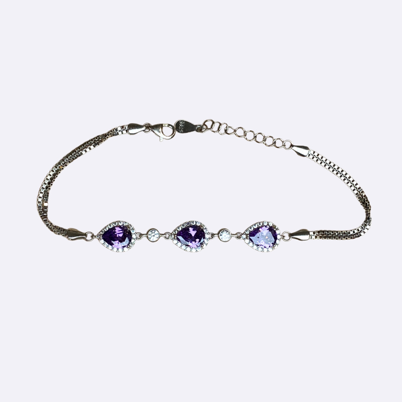 Silver Bracelet with Purple Teardrop Stones