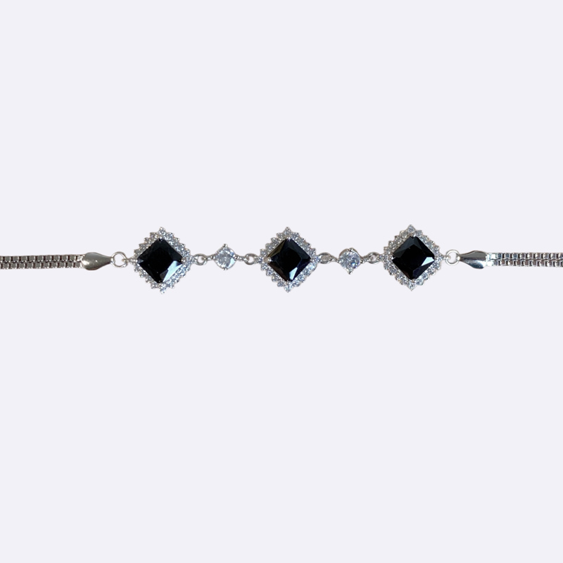 Silver Bracelet with Three Black Diamond-Shape Stones