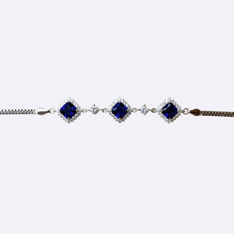 Silver Bracelet with Three Blue Diamond-Shape Stones