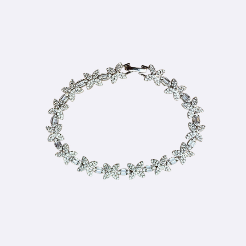 Pave Diamond Tennis Bracelet with Floral Links