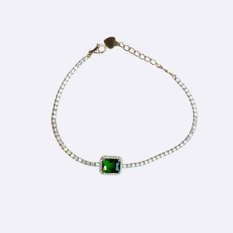 Tennis Bracelet with Rectangular Green Solitaire