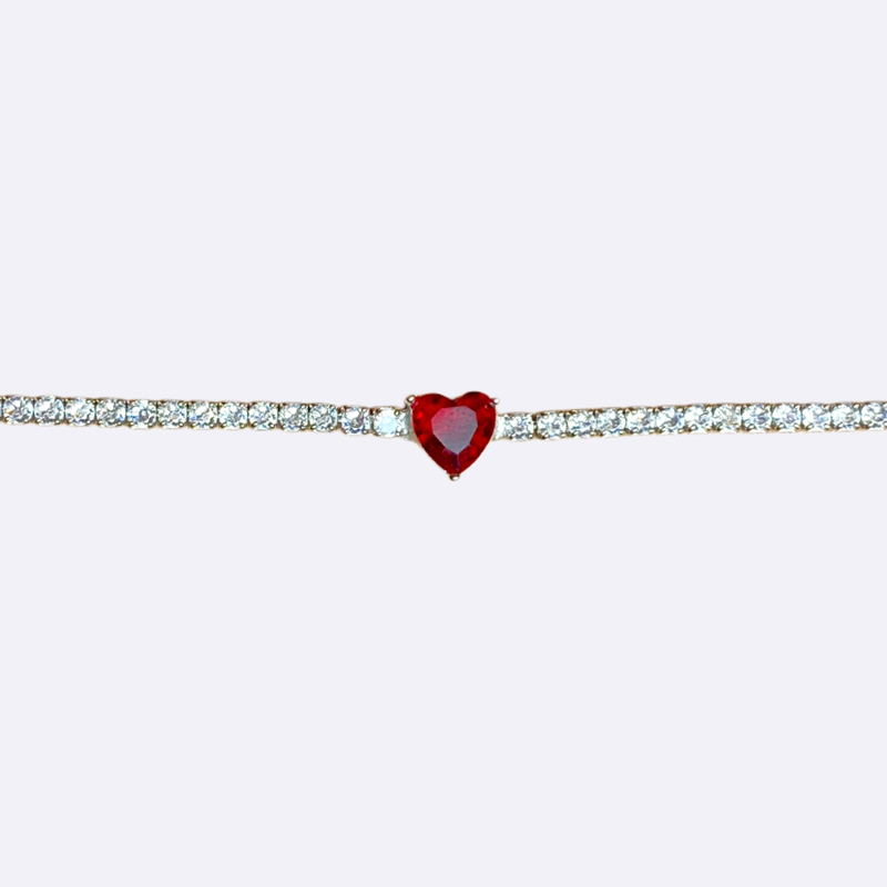Tennis Bracelet with Red Heart Center Stone