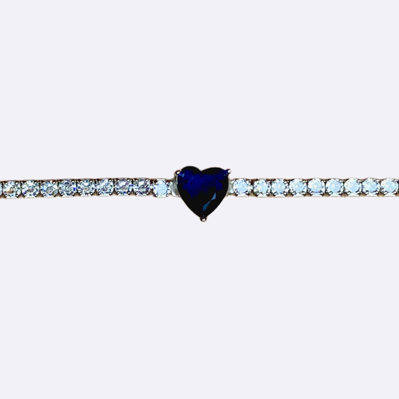 Tennis Bracelet with Navy Heart Center Stone