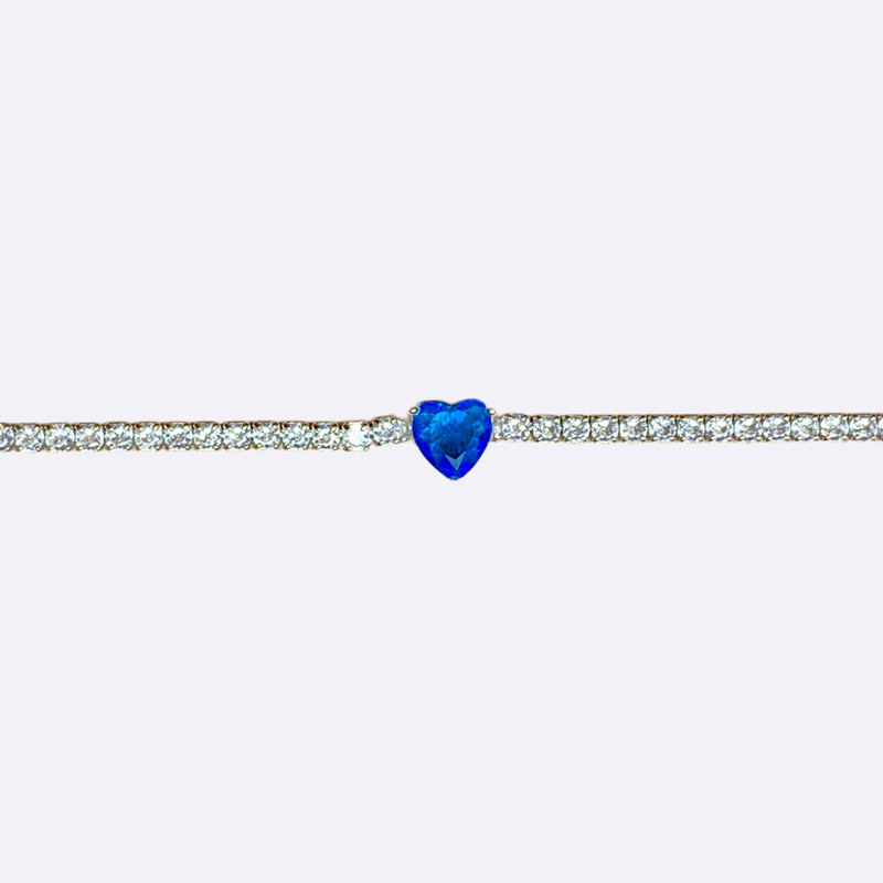 Tennis Bracelet with Royal Blue Heart Center Stone