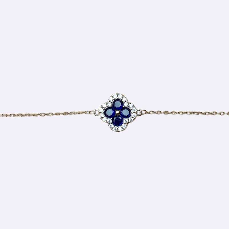 Clover Charm Chain Bracelet with Sapphire Stones