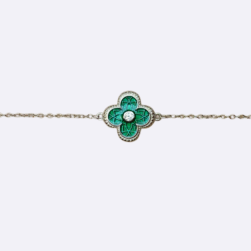 Clover Charm Chain Bracelet with Green Enamel