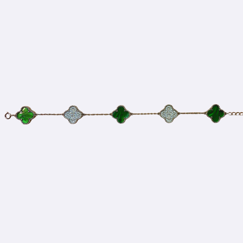 Alternating Malachite and Pave Clover Link Bracelet