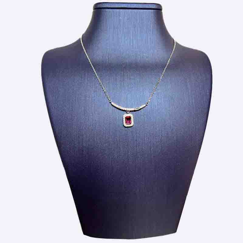 Silver Bar Necklace with Square Stone