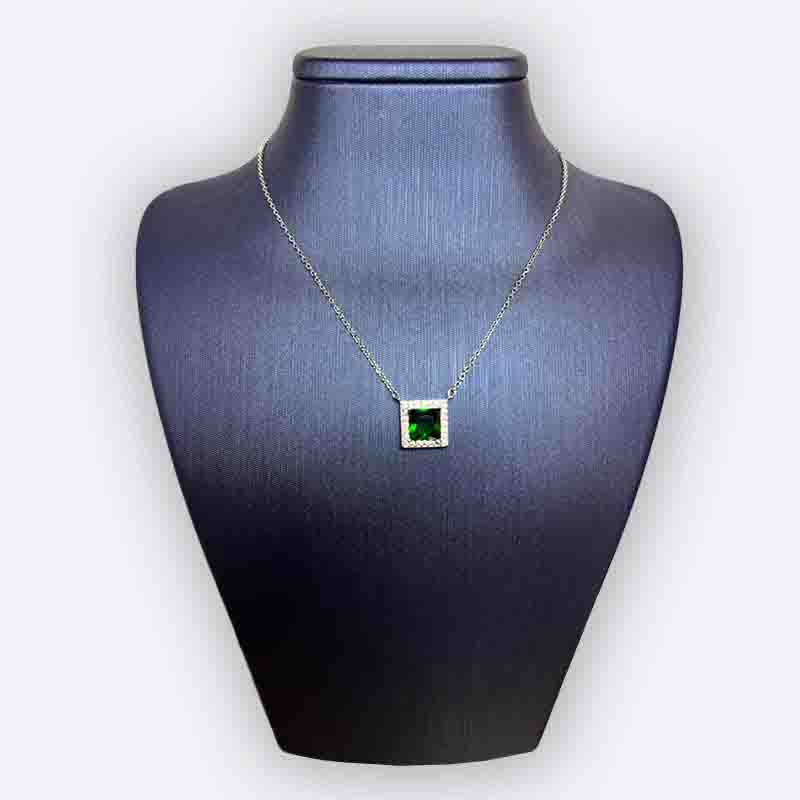 Silver Square Green Stone Necklace