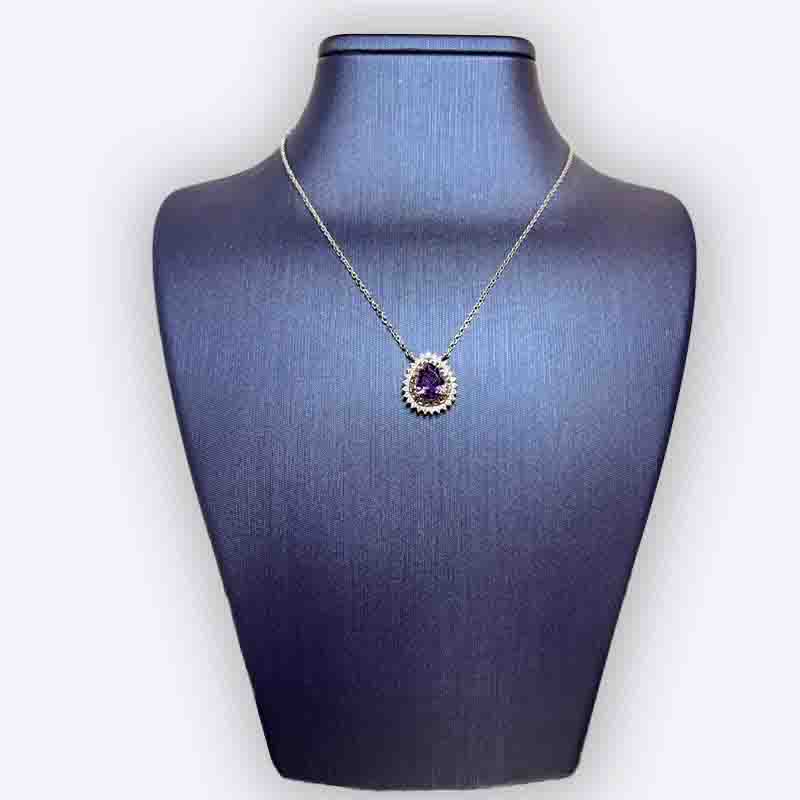Silver Teardrop Purple Stone Necklace