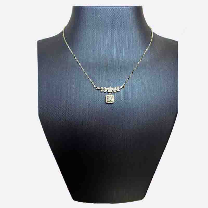 Silver Leaf Necklace with Square Clear Stone