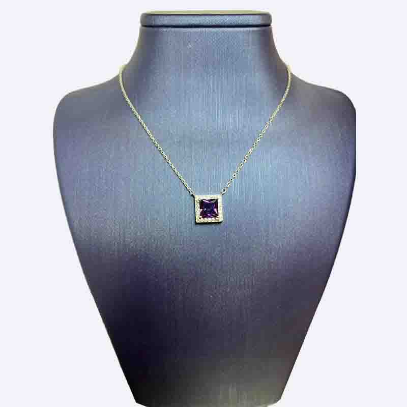 Silver Square Purple Stone Necklace