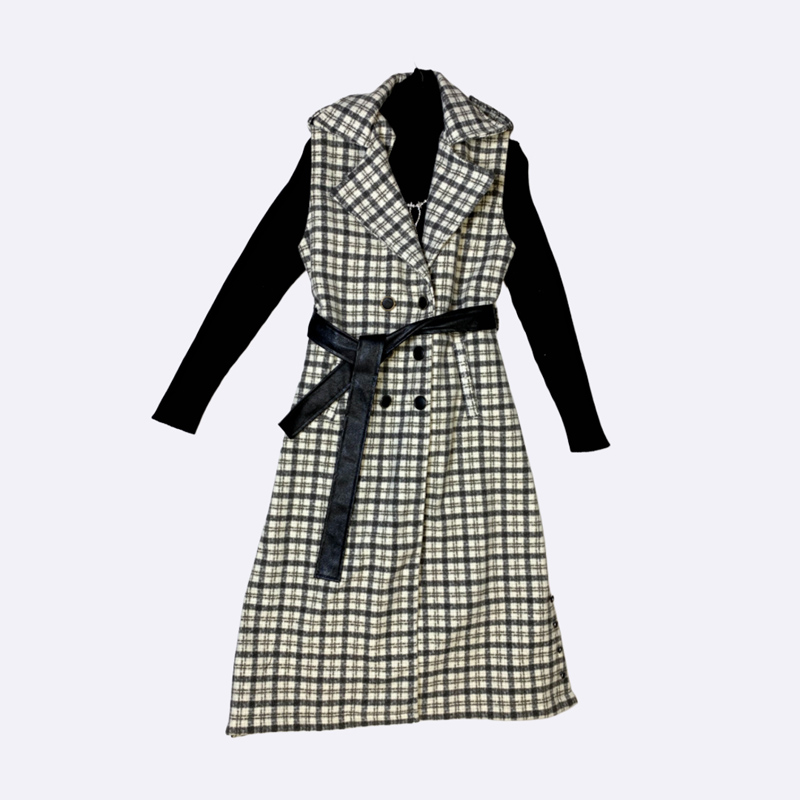 Women's Long Wool Blend Vest and Knit Top Set