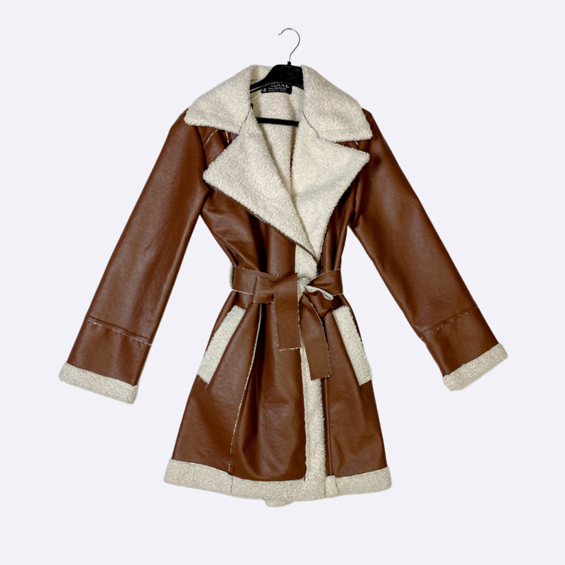 Women's Faux Leather and Shearling Coat