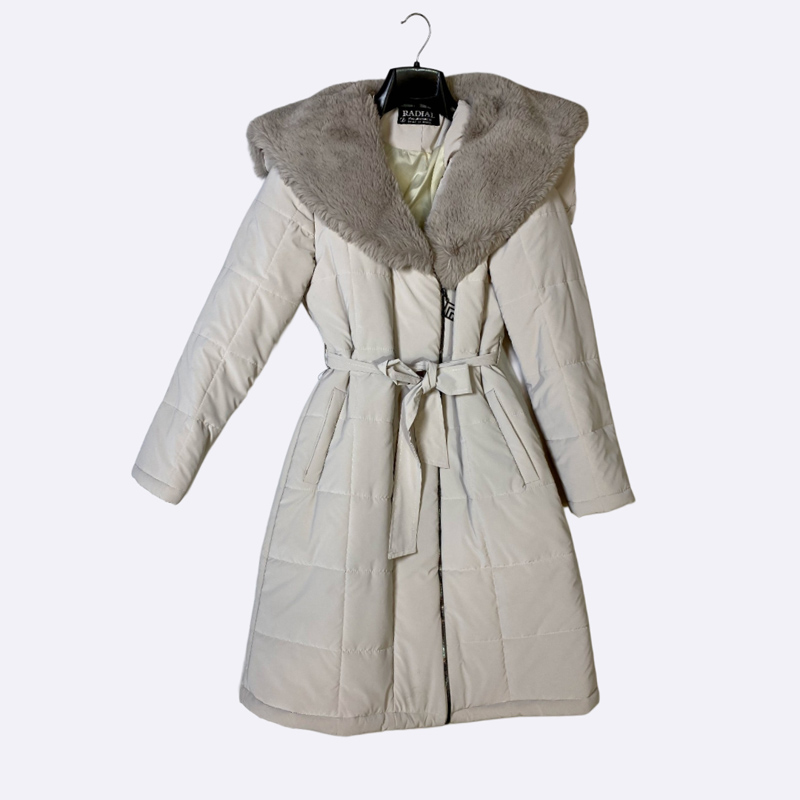 Long Puffer Coat with Faux Fur Hood