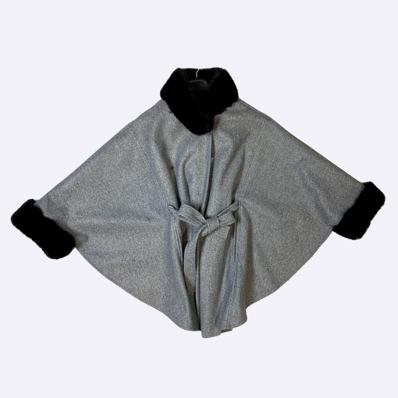 Wool-Blend Cape with Faux Fur Trim