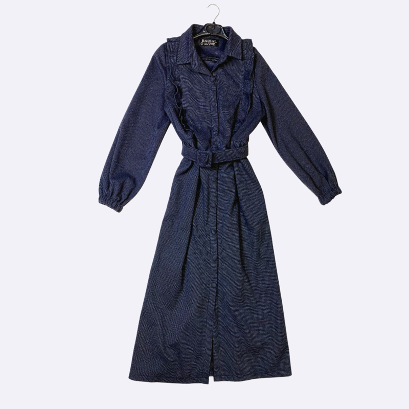 Long Wool-Blend Shirt Dress with Ruffles