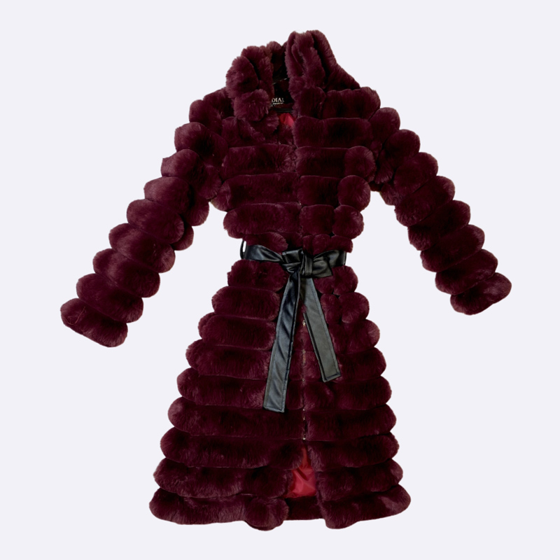 Long Striped Faux Fur Coat