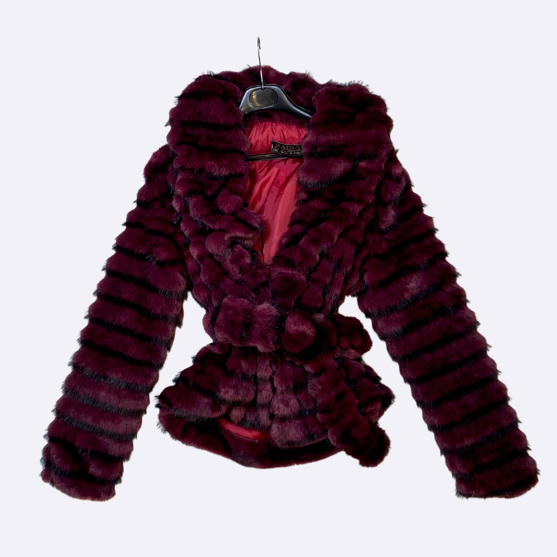 Cropped Faux Fur Jacket with Belt