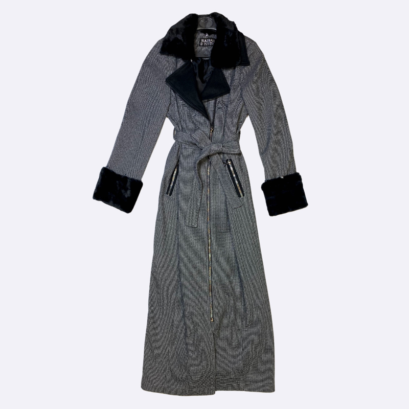 Full Zip Wool Blend Coat with Faux Fur Trim
