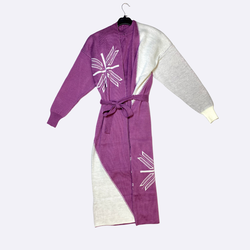 Long Knit Cardigan with Contrast Design