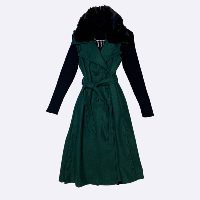 Wool Blend Twin Set with Faux Fur Collar