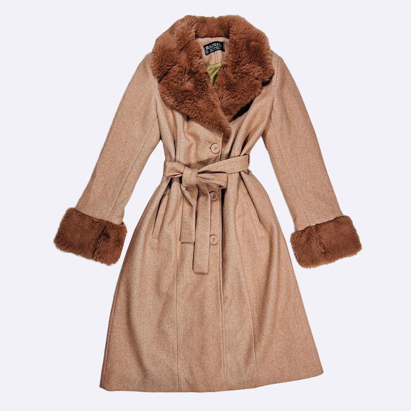 Vintage Charm: Faux Fur Trim Wool Blend Coat