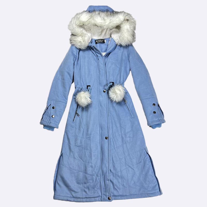 Sky Blue Fur Hooded Winter Maxi Coat