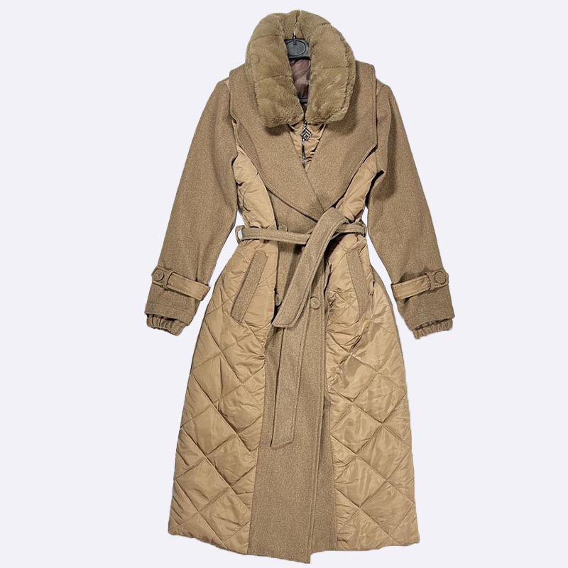 Faux Fur Collar Quilted Longline Coat