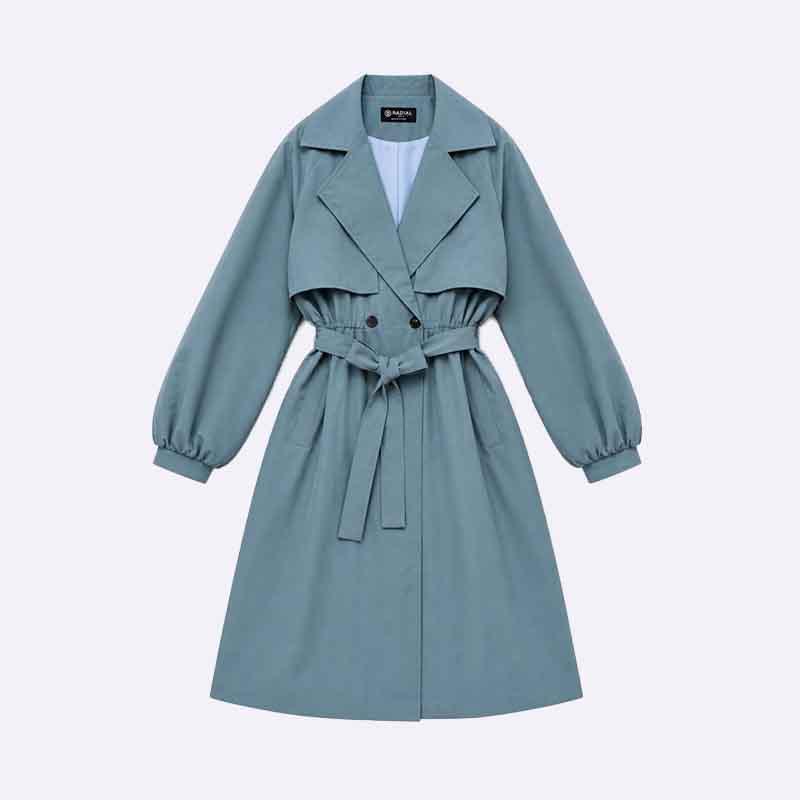 Linen Trench Coat with Elastic Waist