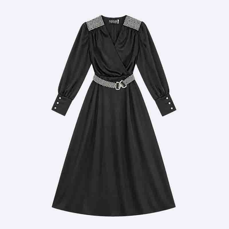 Satin Dress with Embellished Shoulders