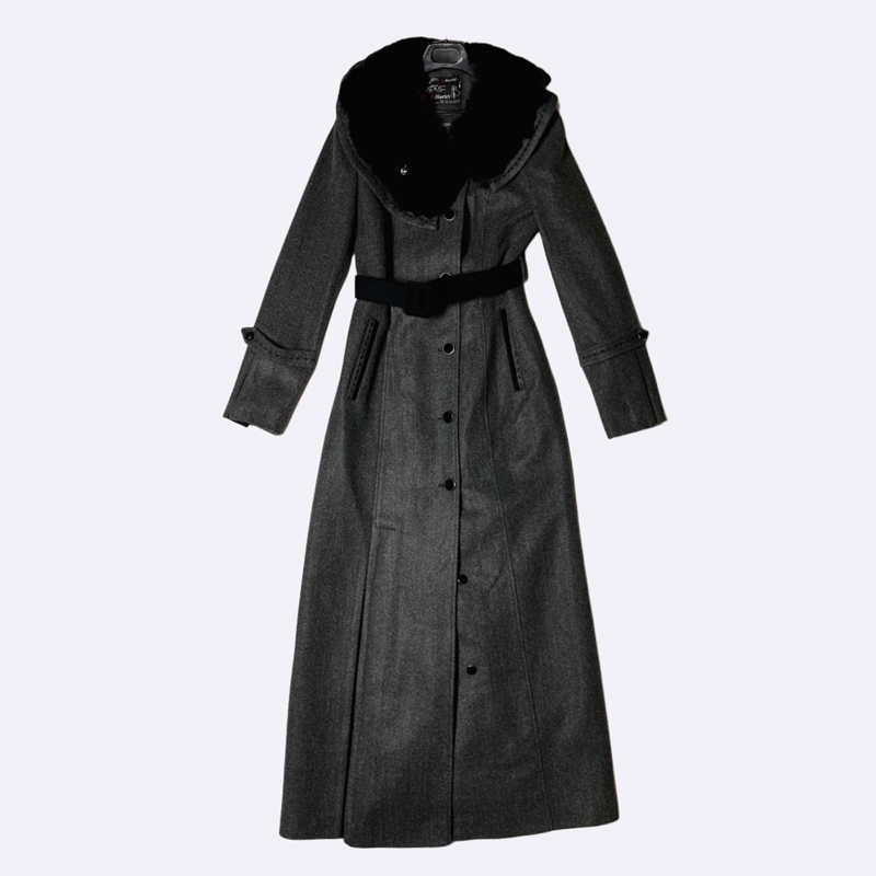 Women's Long Coat with Shawl Collar and Fur Trim