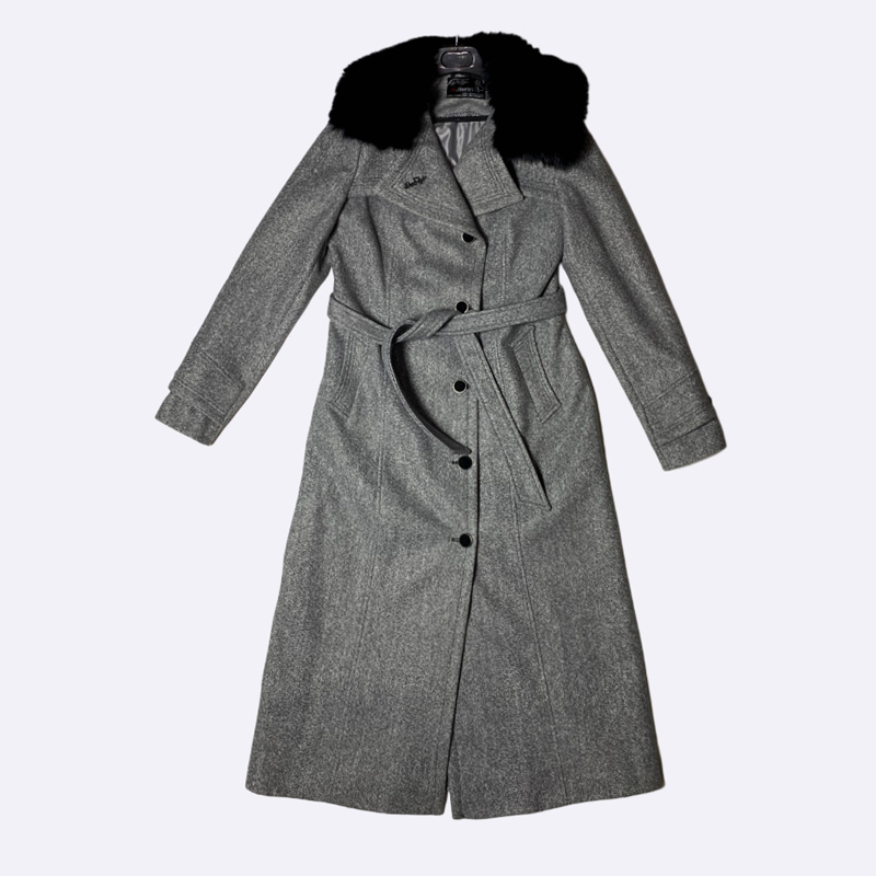 Women's Long Coat with Detachable Fur Collar