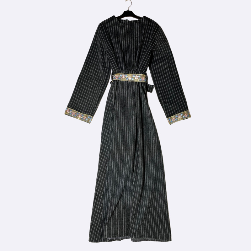 Women's Long Striped Dress with Embroidered Details
