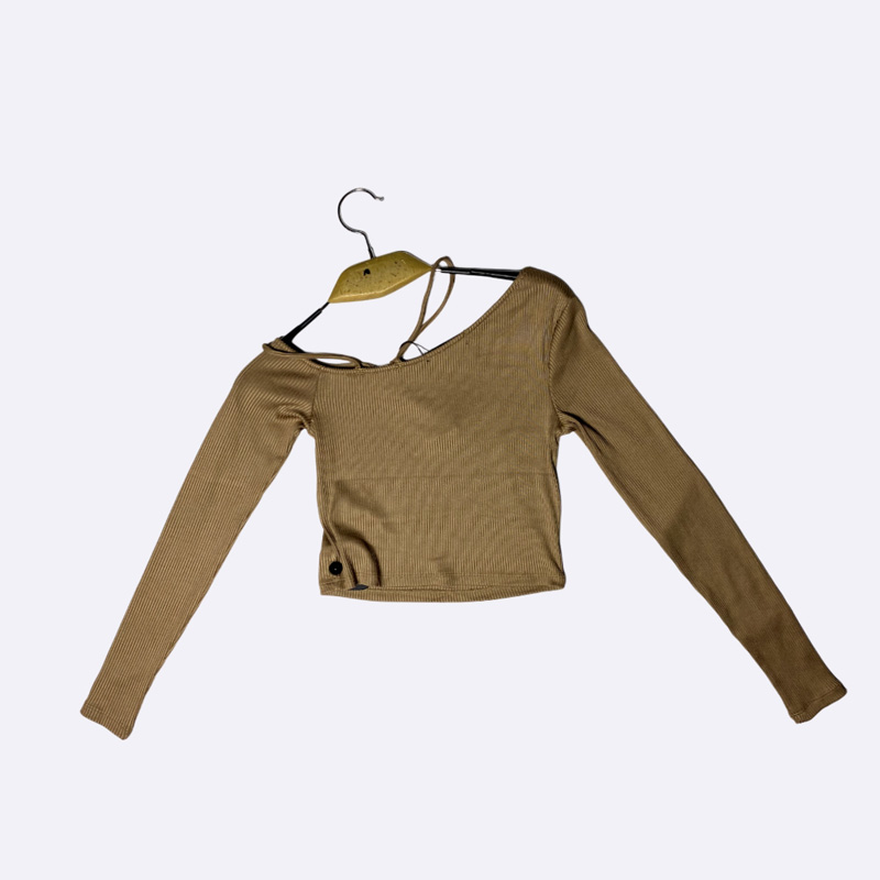 Women's Ribbed Long-Sleeve Top (One-Shoulder)